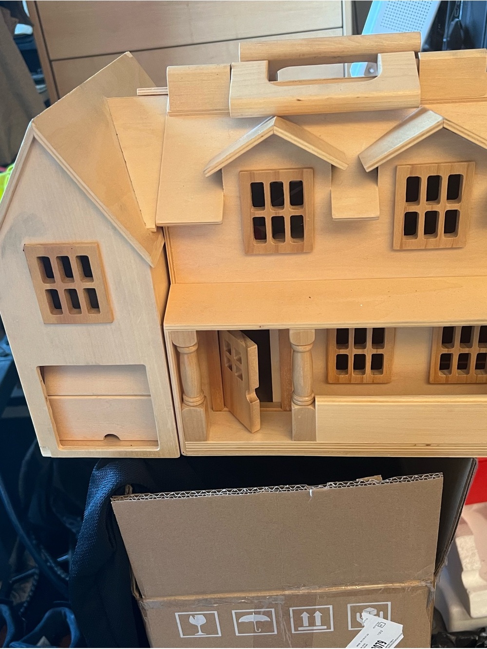 Unbranded Natural Wood Dollhouse Play Home